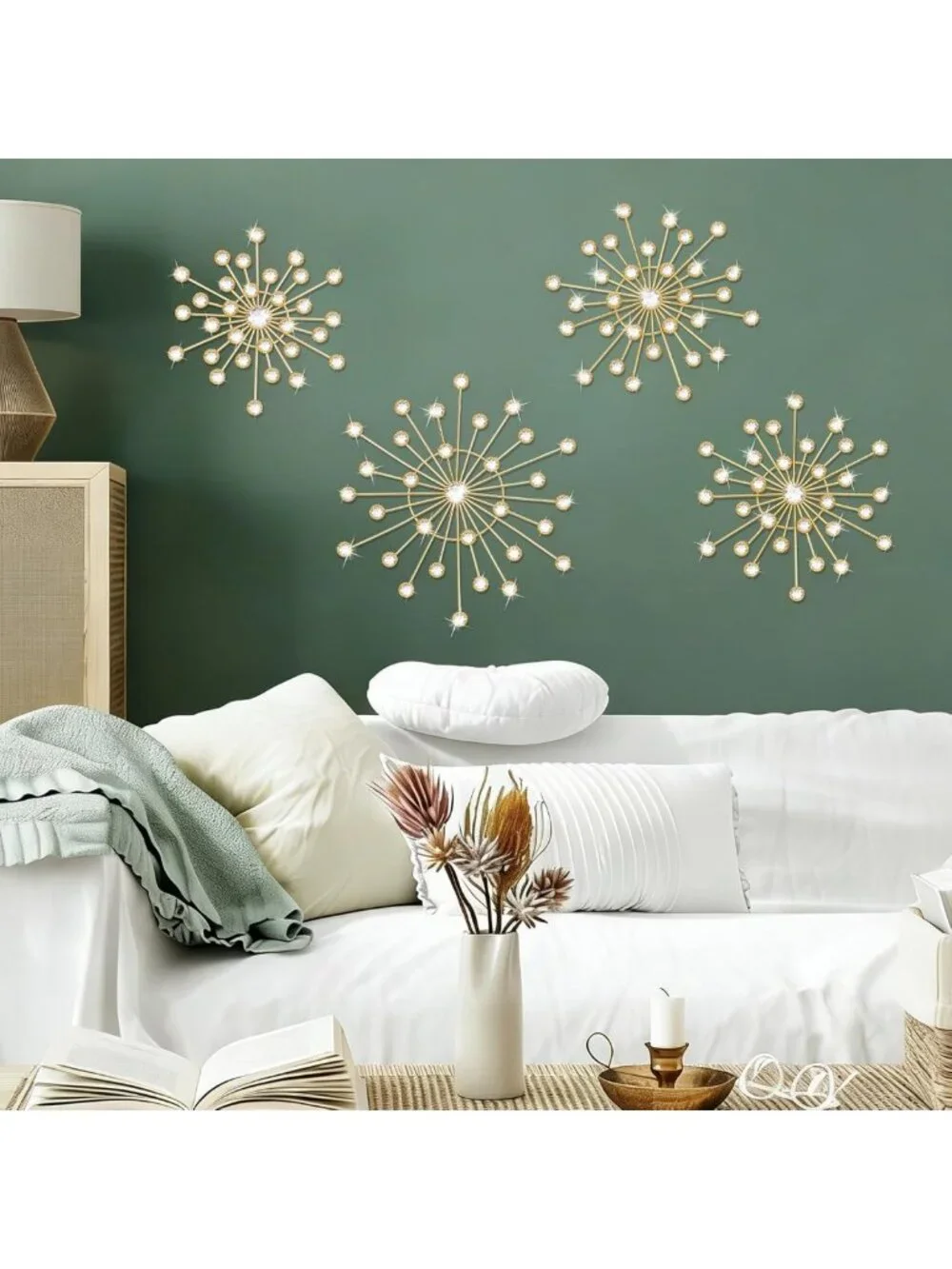 4pcs Sunburst Metal Wall Art Decor with Bling Crystal Accents for Home & Office